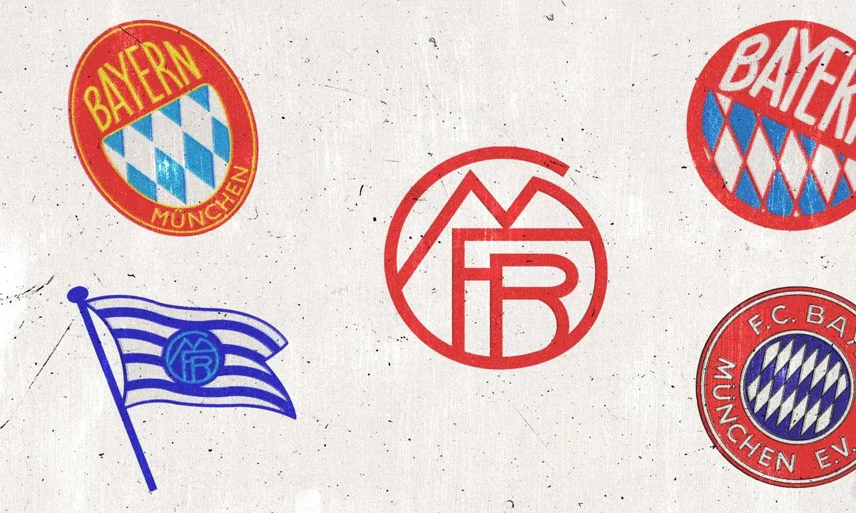 Verschiedene **bayern wappen alt** und Logos, darunter ein blau-weiß kariertes Emblem mit "Bayern München" und ein weiteres mit "F.C. Bayern e.V.".
