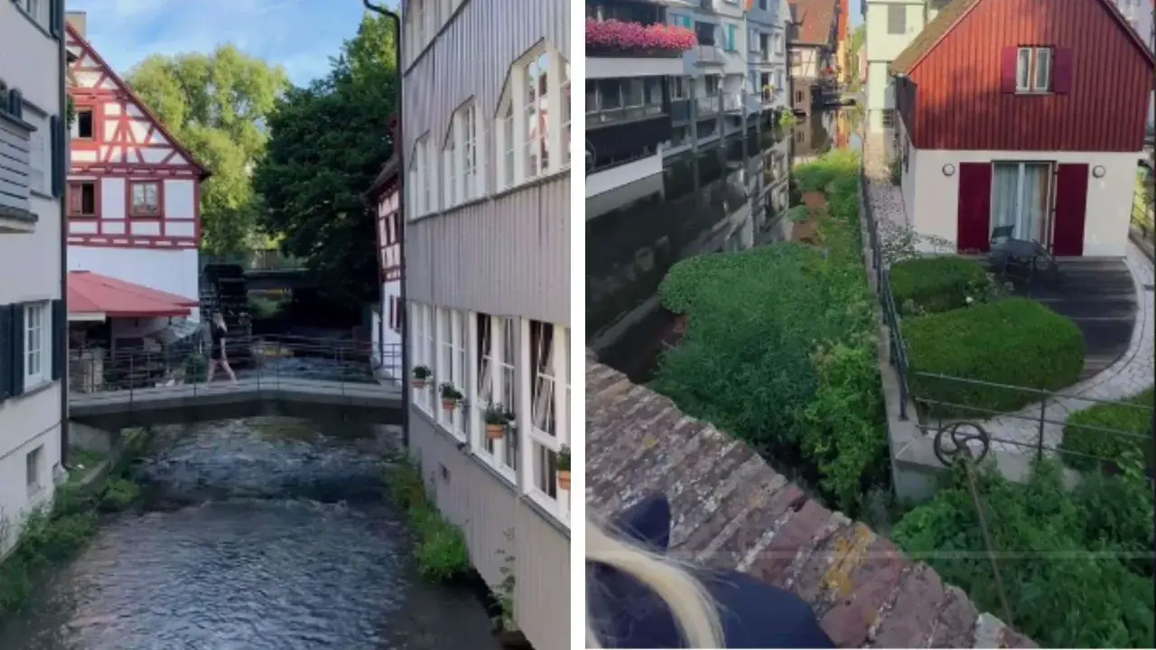 Malerische Kanäle und Fachwerkhäuser in Ulm, Bayern. Ein idyllischer Ort, der zum Verweilen einlädt.