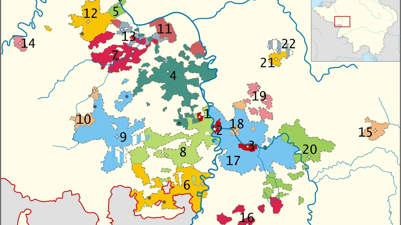 Karte zeigt die Gebiete der Kurpfalz, die sich über mehrere Regionen erstrecken.