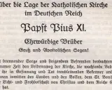 Die Enzyklika "Mit brennender Sorge" von Papst Pius XI. über die Lage der katholischen Kirche im Deutschen Reich.