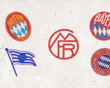 Verschiedene **bayern wappen alt** und Logos, darunter ein blau-weiß kariertes Emblem mit "Bayern München" und ein weiteres mit "F.C. Bayern e.V.".