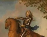 Maximilian II. Emanuel, Kurfürst von Bayern, in glänzender Rüstung auf braunem Pferd, blickt stolz in die Ferne.