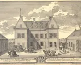 Ein Schloss mit Pferdekutschen und Menschen, das die Bedeutung von Patriziern als wohlhabende Bürger und Ratsherren Nürnbergs illustriert.