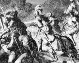 Ritter im Kampf, eine Szene, die an den Bauernkrieg erinnert, wann war der Bauernkrieg? Die Darstellung zeigt eine Schlacht mit gepanzerten Reitern und Fußsoldaten.