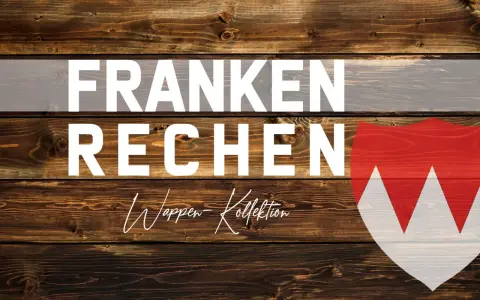 Holztextur mit weißer Schrift "FRANKEN RECHEN" und dem Frankenwappen.