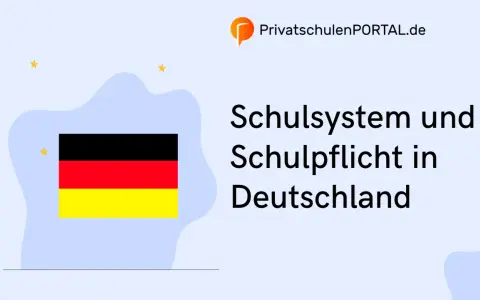 Das Bild zeigt die deutsche Flagge und den Text "Schulsystem und Schulpflicht in Deutschland". Es wirft die Frage auf, seit wann Schulpflicht in Deutschland besteht.