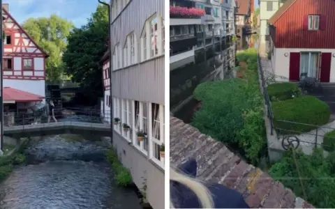 Malerische Kanäle und Fachwerkhäuser in Ulm, Bayern. Ein idyllischer Ort, der zum Verweilen einlädt.