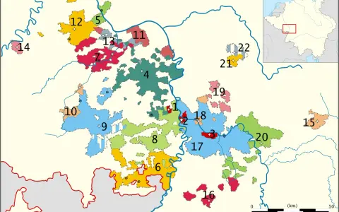Karte zeigt die Gebiete der Kurpfalz, die sich über mehrere Regionen erstrecken.
