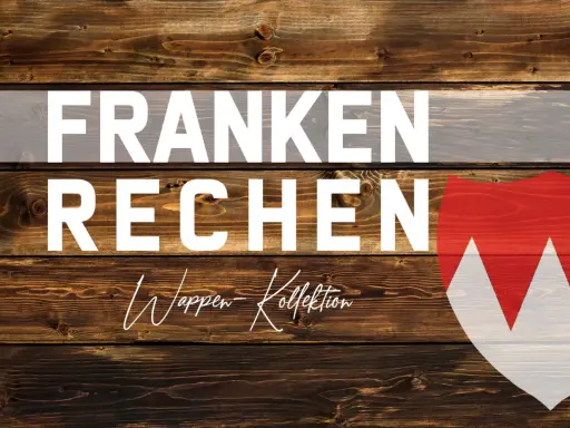 Holztextur mit weißer Schrift "FRANKEN RECHEN" und dem Frankenwappen.