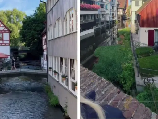 Malerische Kanäle und Fachwerkhäuser in Ulm, Bayern. Ein idyllischer Ort, der zum Verweilen einlädt.