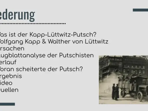 Ein LKW mit Soldaten, die den Kapp-Lüttwitz-Putsch 1920 darstellen, fährt durch eine Straße.