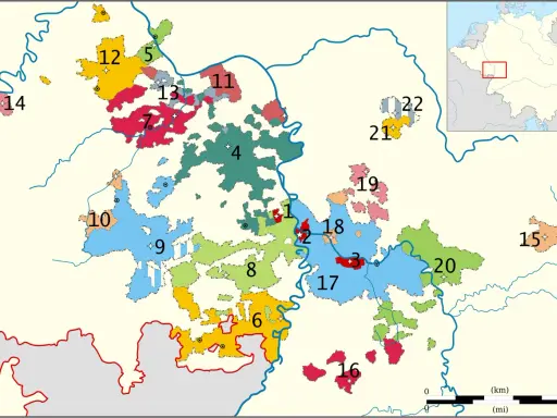 Karte zeigt die Gebiete der Kurpfalz, die sich über mehrere Regionen erstrecken.