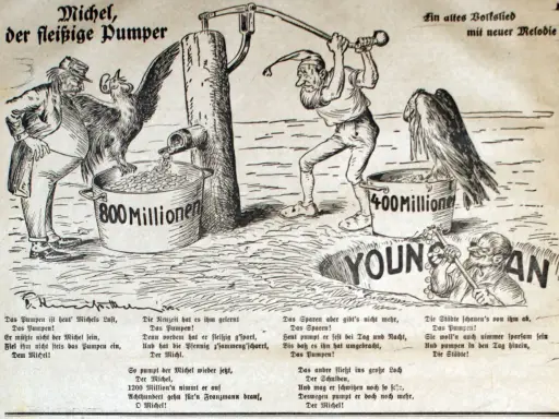 Ein Mann pumpt Geld in Eimer, 800 und 400 Millionen. Ein junger Plan, der Michel, pumpt unaufhörlich.