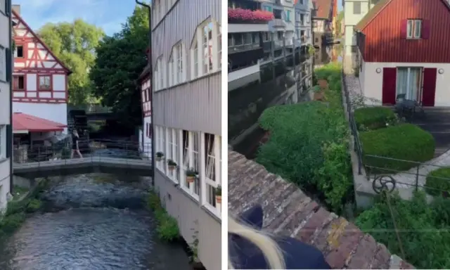 Malerische Kanäle und Fachwerkhäuser in Ulm, Bayern. Ein idyllischer Ort, der zum Verweilen einlädt.