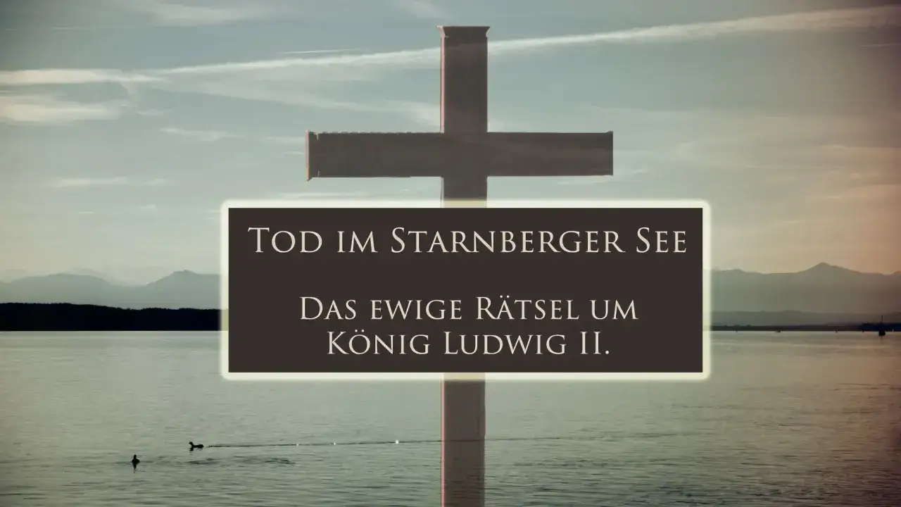Tod im Starnberger See: Das ewige R&auml;tsel um K&ouml;nig Ludwig II. Ein Kreuz ragt &uuml;ber dem Wasser auf, die Berge im Hintergrund.