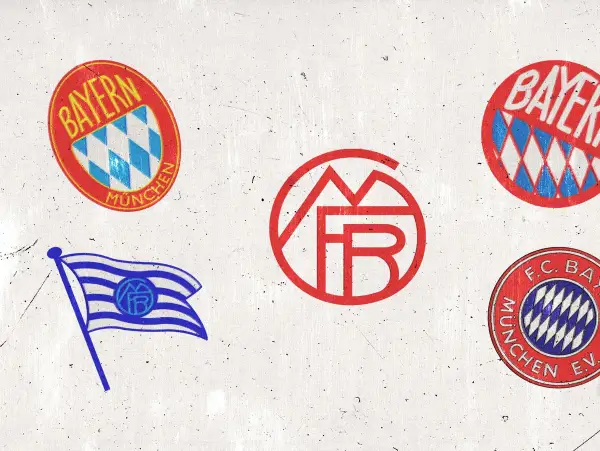 Verschiedene **bayern wappen alt** und Logos, darunter ein blau-weiß kariertes Emblem mit "Bayern München" und ein weiteres mit "F.C. Bayern e.V.".